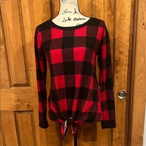 Plaid Tie-Front Women’s Top